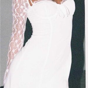 Princess Polly Ashwood Lace Sleeve White Mini Dress